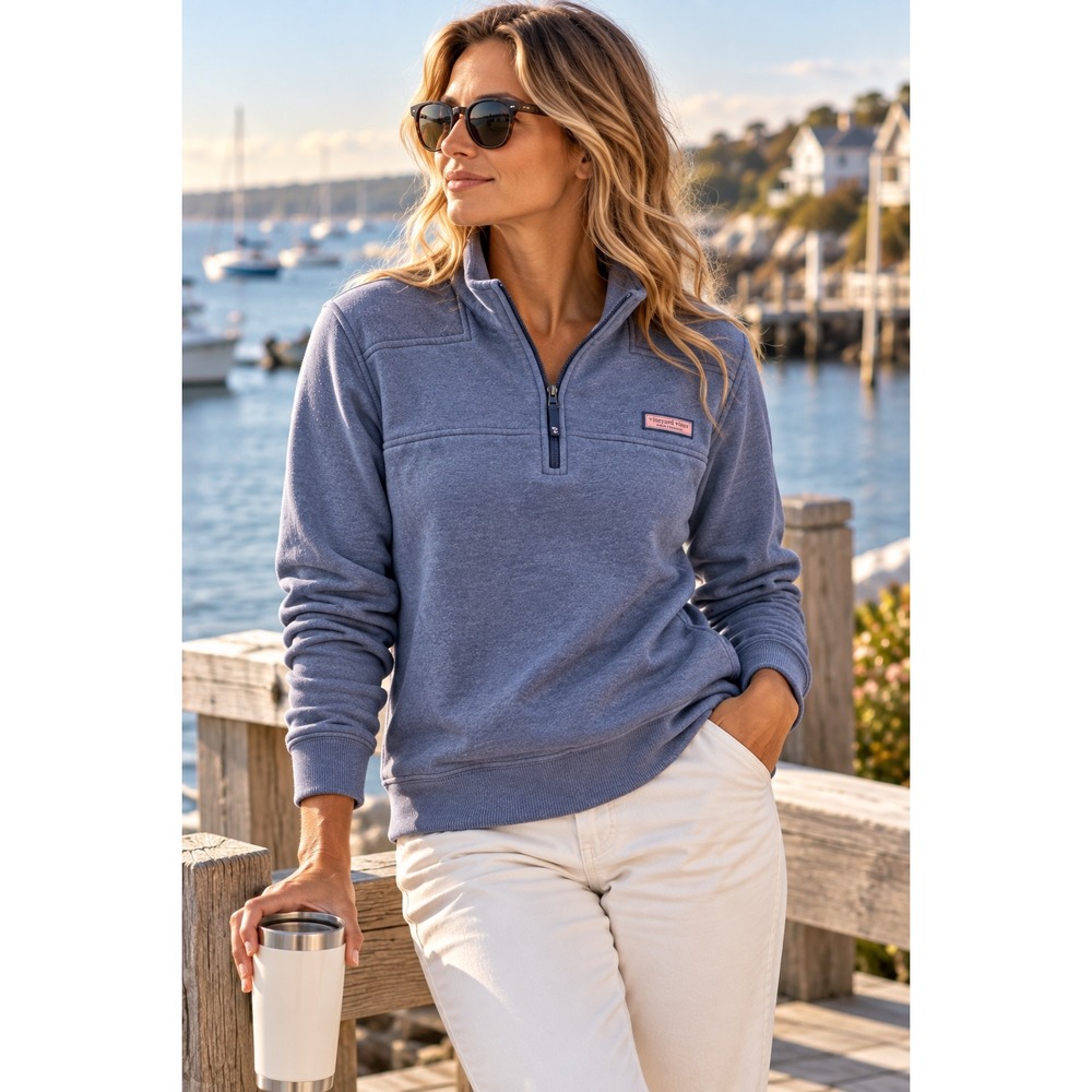 Vineyard Vines 1/4 Zip Pullover Sweatshirt Sz M Preppy Coastal French Terry Golf